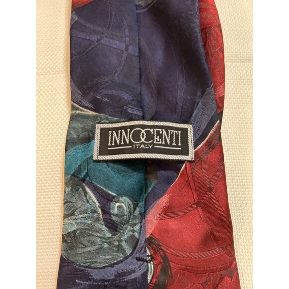 Vintage Innocenti Italy Silk Tie With Abstract Red & Blue Design - Picture 2 of 2